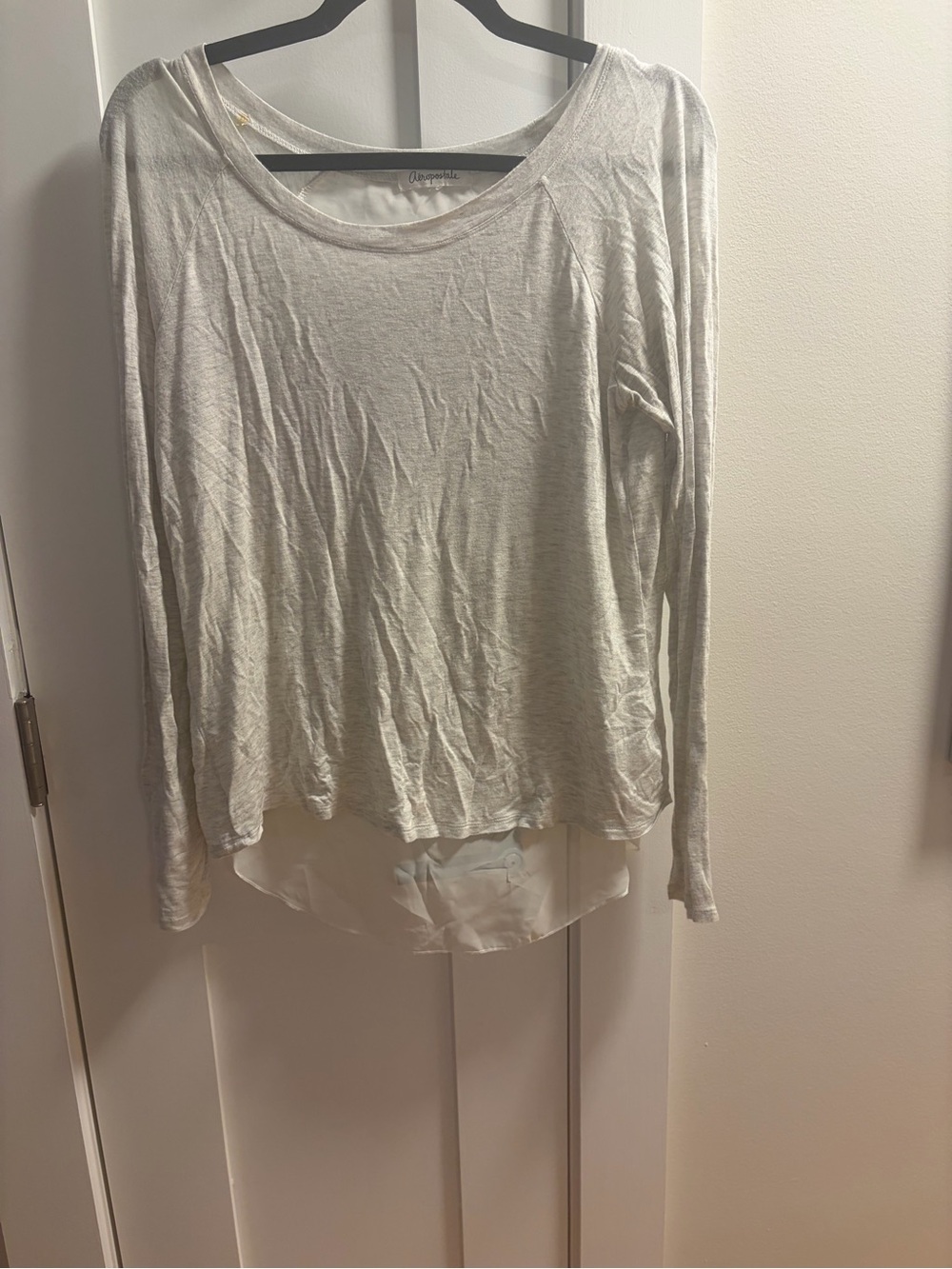 Aeropostale Light Gray Long-Sleeve Top with Sheer Layered Hem